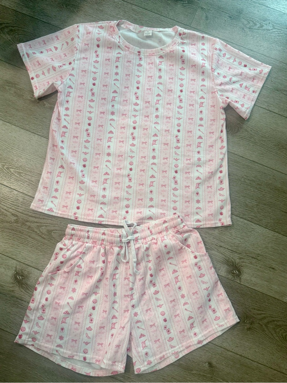 Girls' Pink Patterned Short Sleeve Pajama Set - Kids